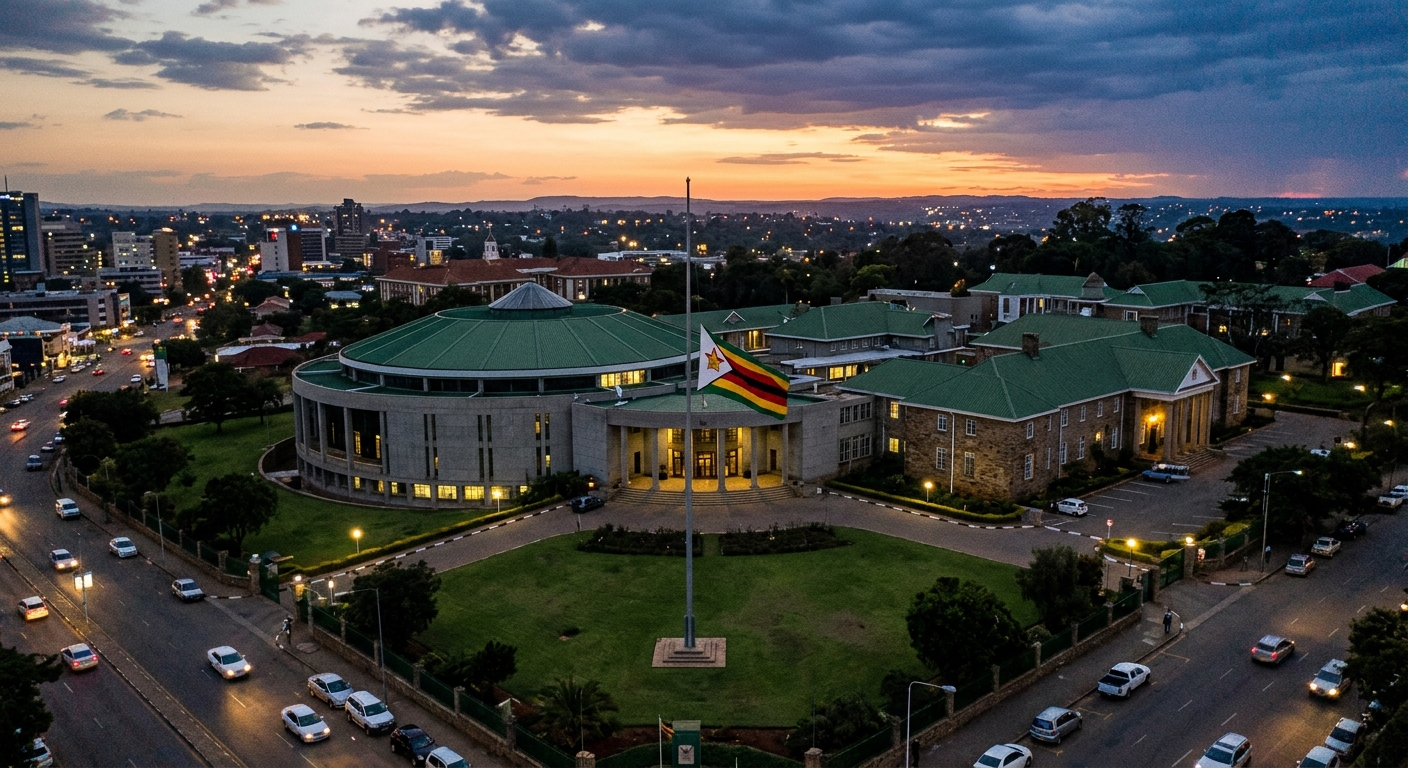Zimbabwe's parliament building in Harare at dusk