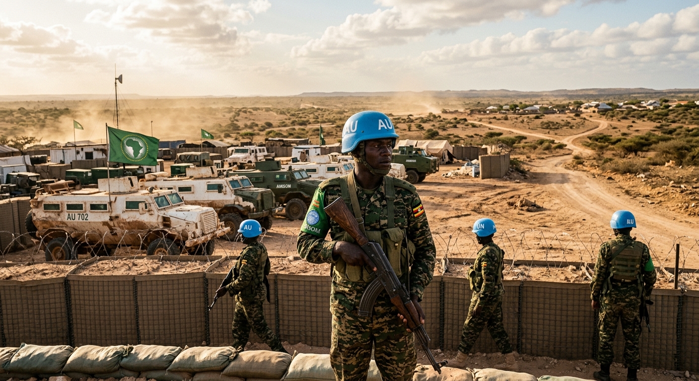 African Union peacekeepers at a forward operating base outside Mogadishu