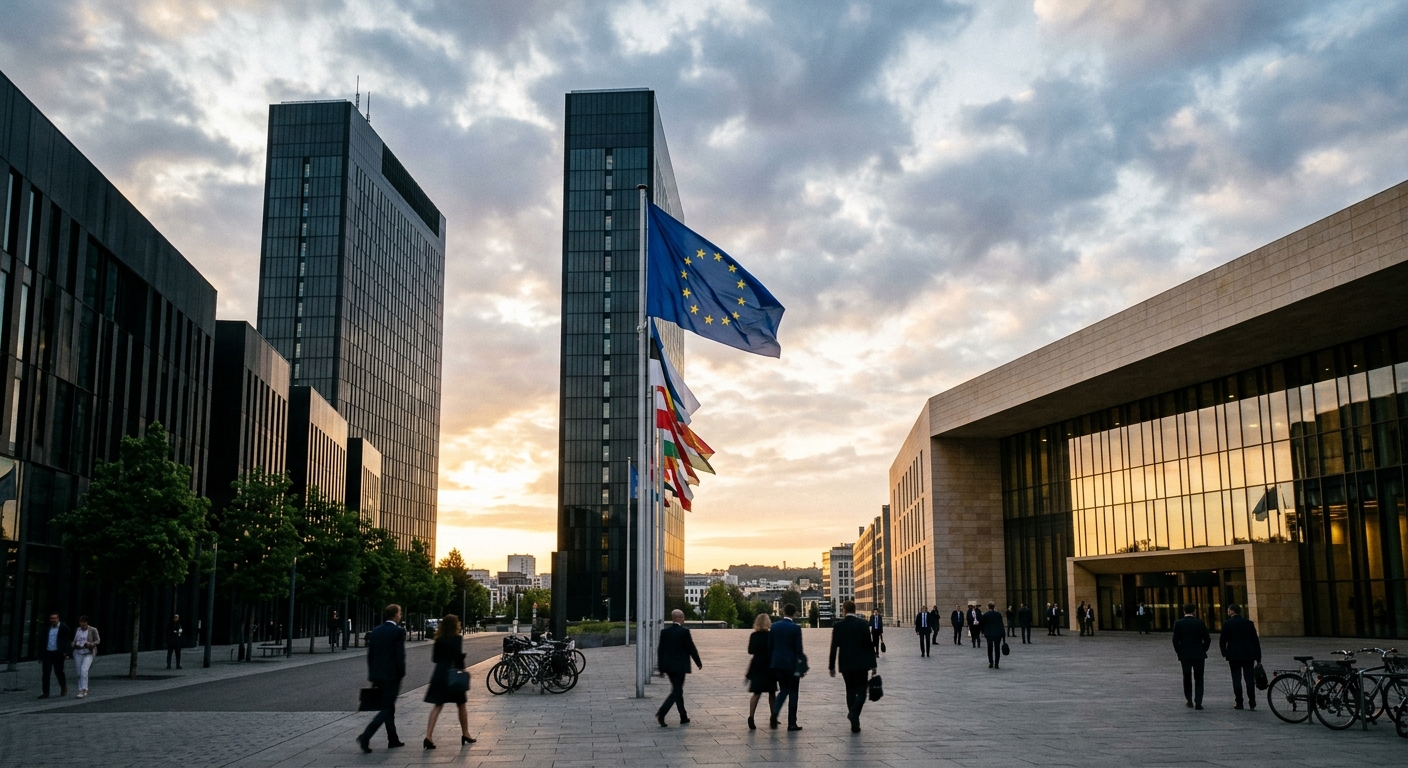 The European Court of Justice building in Luxembourg with the EU flag flying