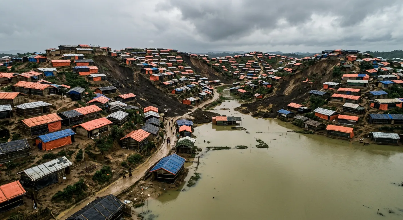 Flooded Rohingya camp in Cox's Bazar after monsoon landslides