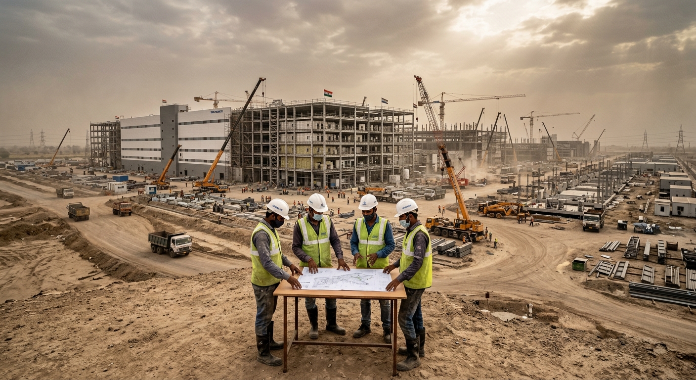 Construction at the Dholera semiconductor site in Gujarat