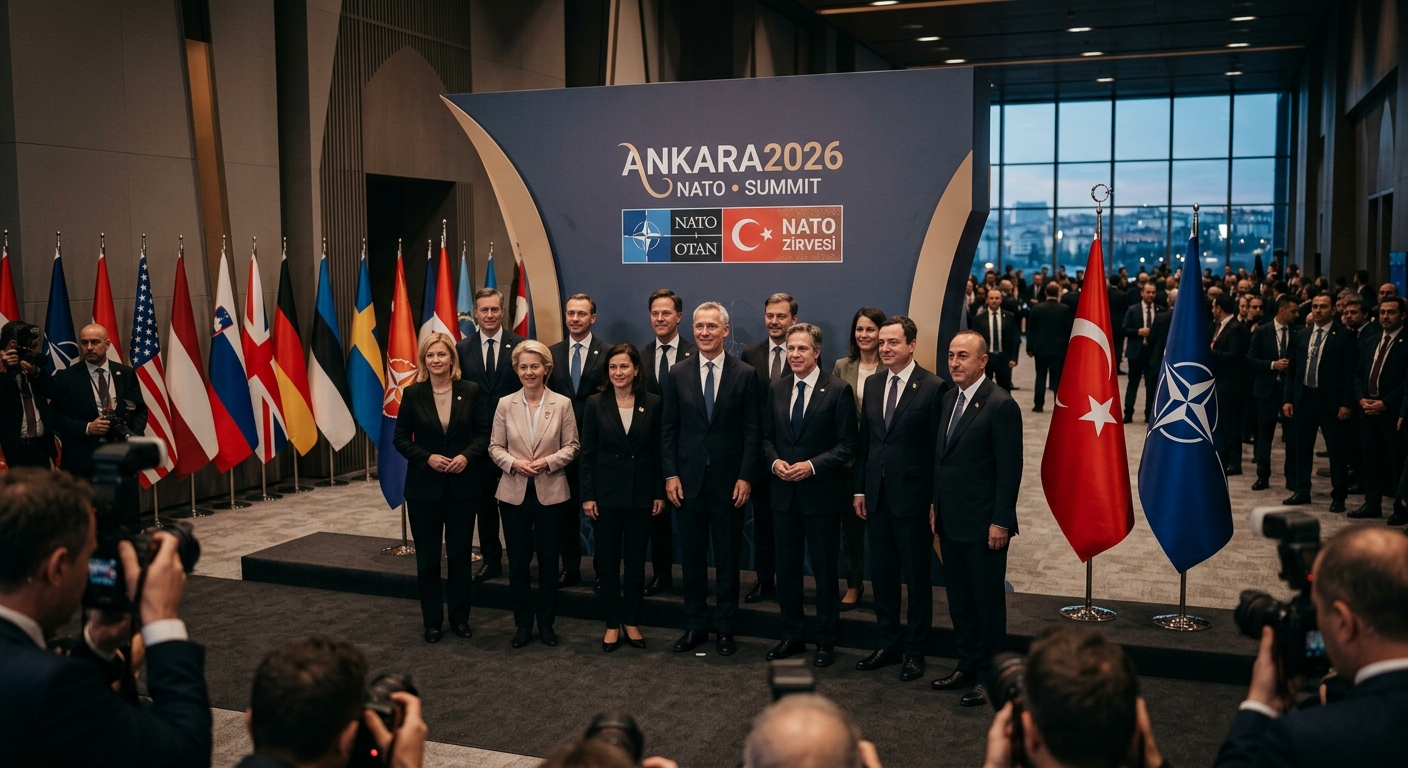 NATO leaders at the Ankara summit backdrop