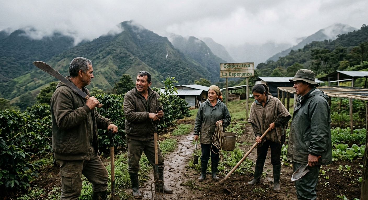 Colombian former FARC combatants in a rural cooperative setting