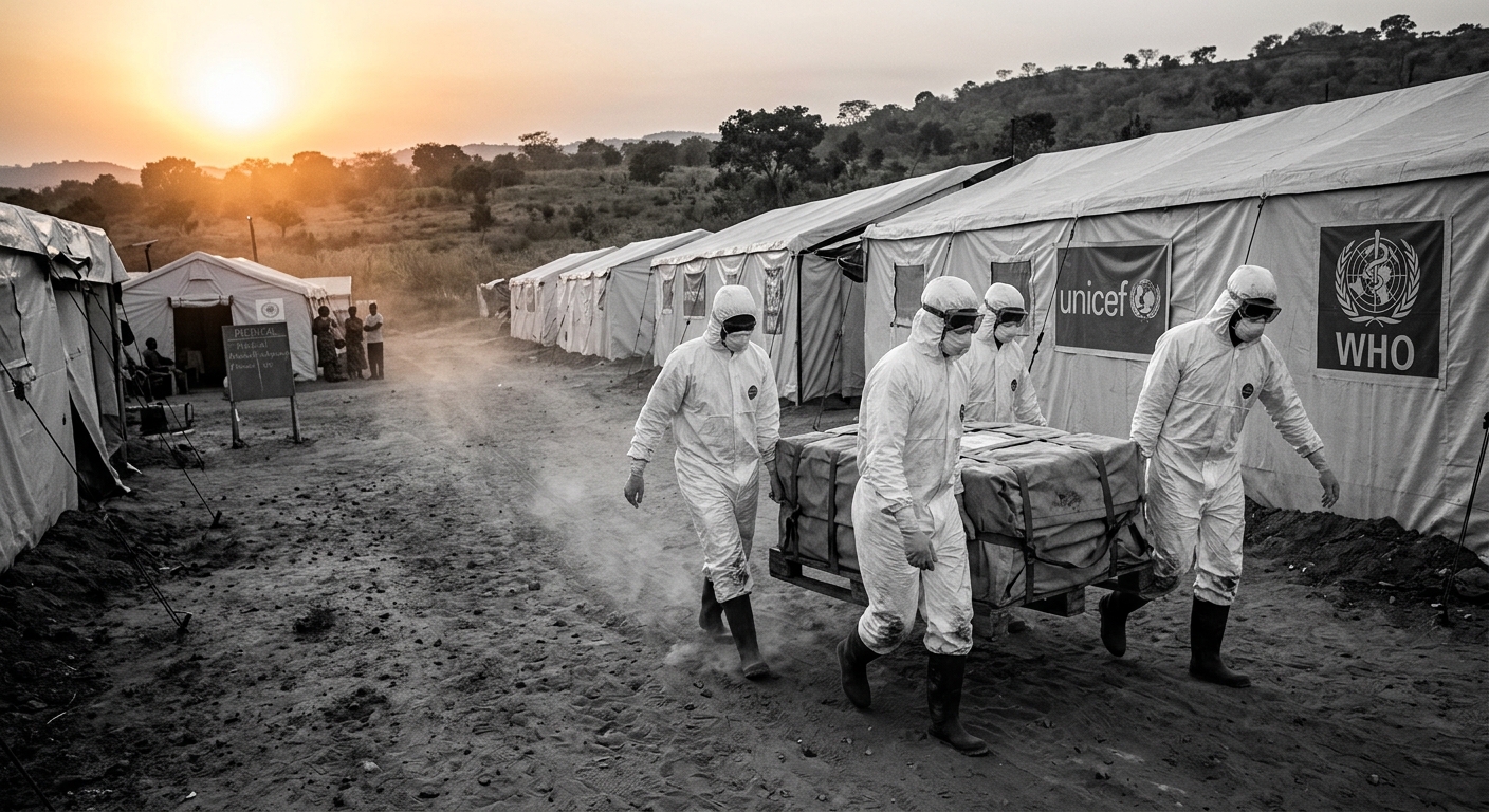 Health workers at an Ebola treatment center in Bunia, Ituri province