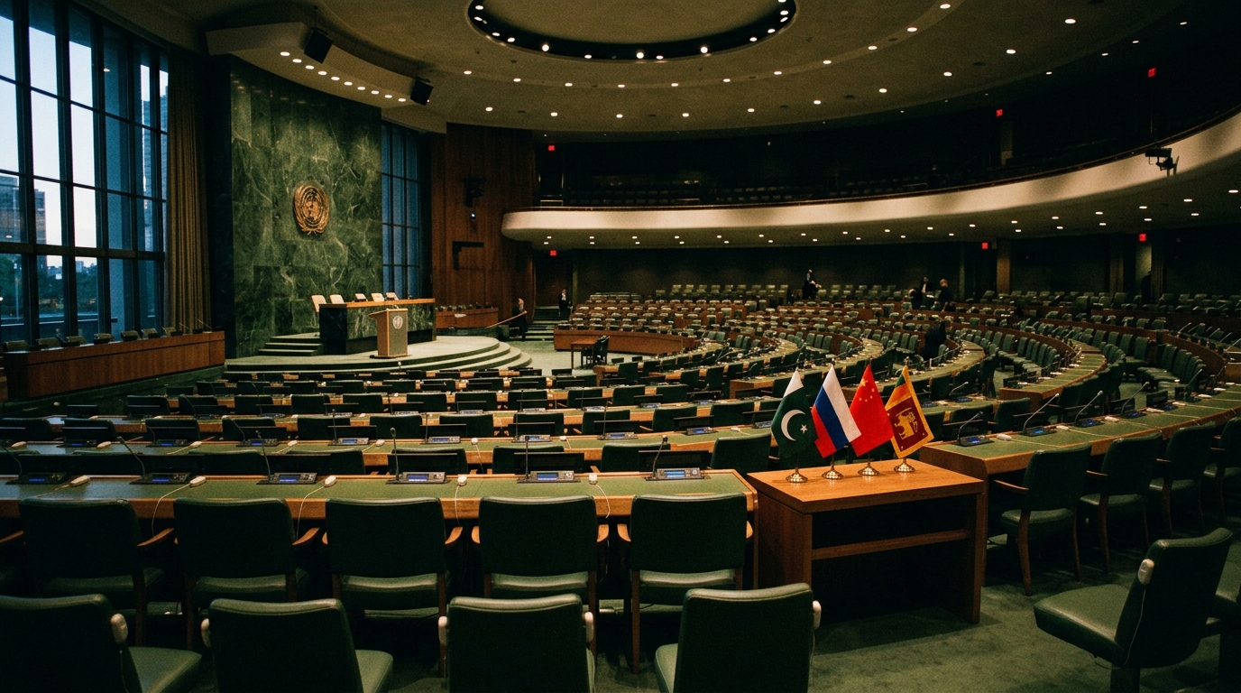 UN General Assembly Hall set for a ministerial meeting