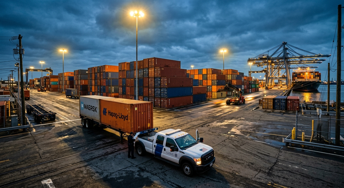 Port of Newark-Elizabeth container terminal at dusk