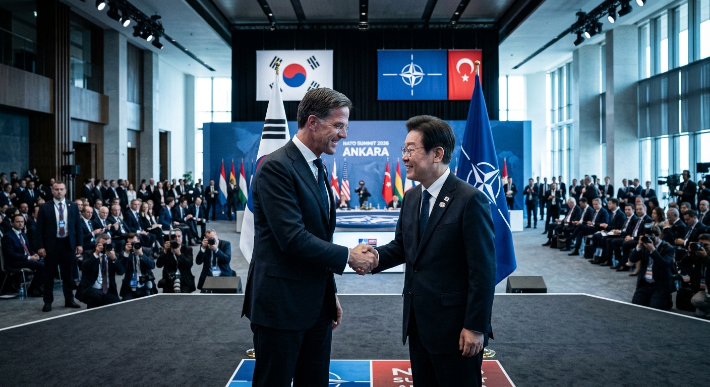 South Korean President Lee Jae-myung and NATO Secretary General Mark Rutte at the 2026 NATO summit in Ankara.
