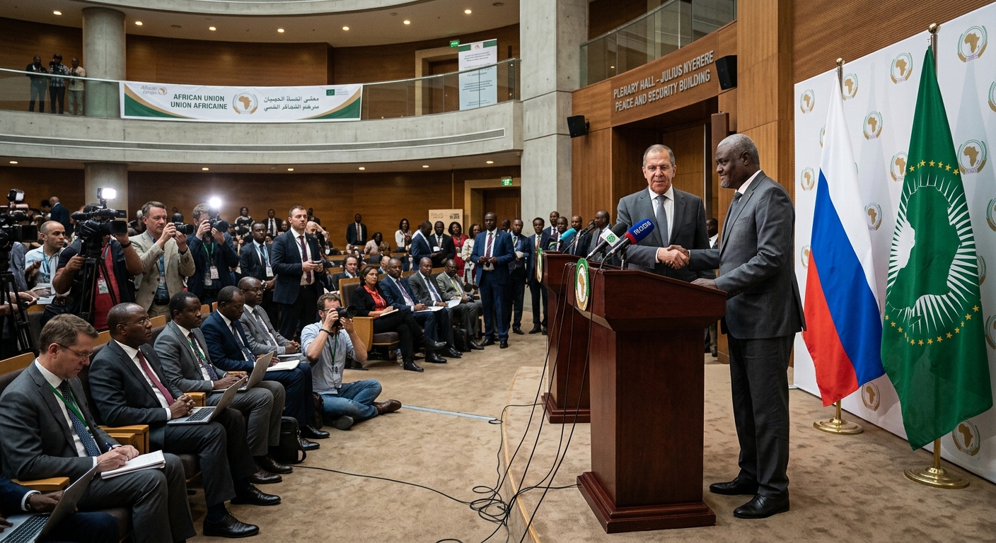 Lavrov and Youssouf at the AU headquarters in Addis Ababa