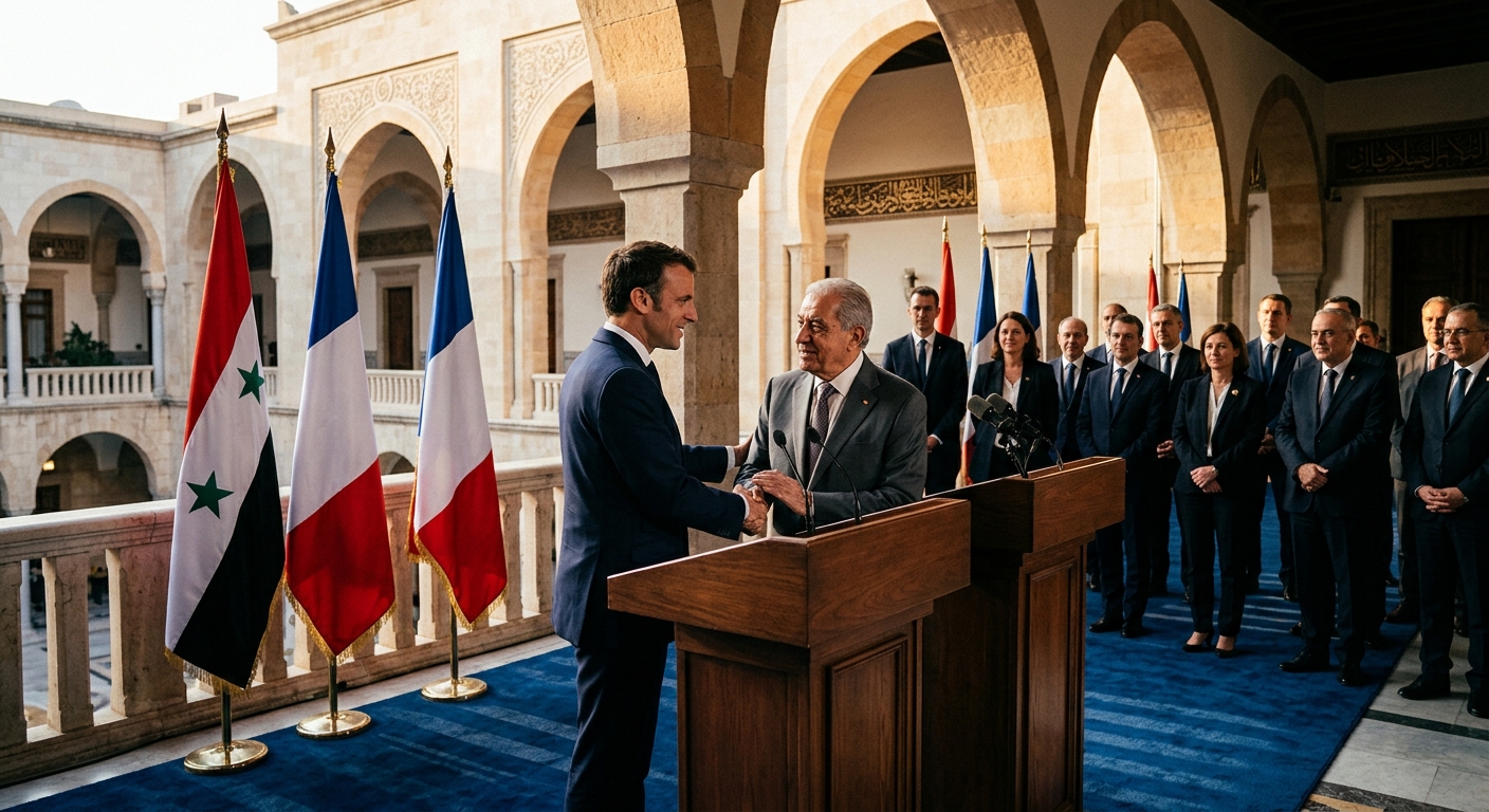Macron and al-Sharaa meeting in Damascus, July 2026