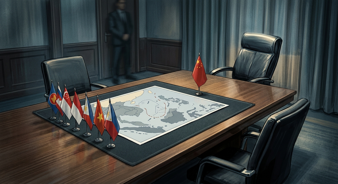 Empty US chair at an ASEAN-China negotiating table