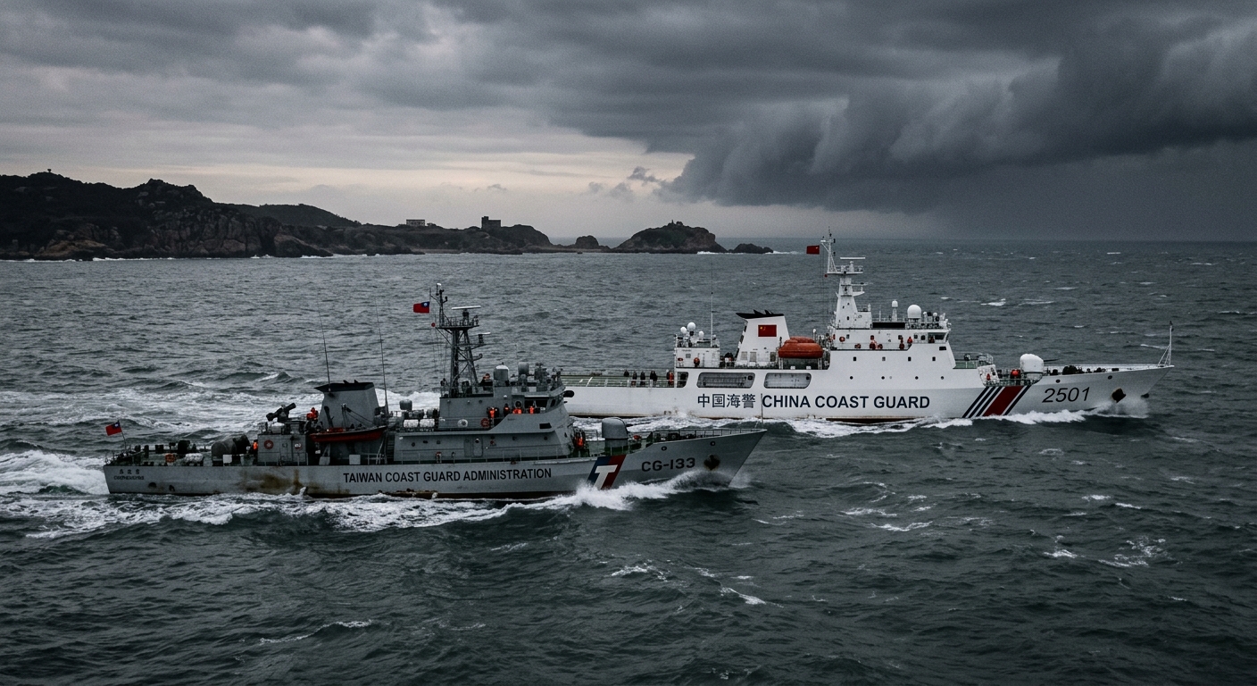 Taiwan Coast Guard cutter shadows a China Coast Guard vessel off Kinmen