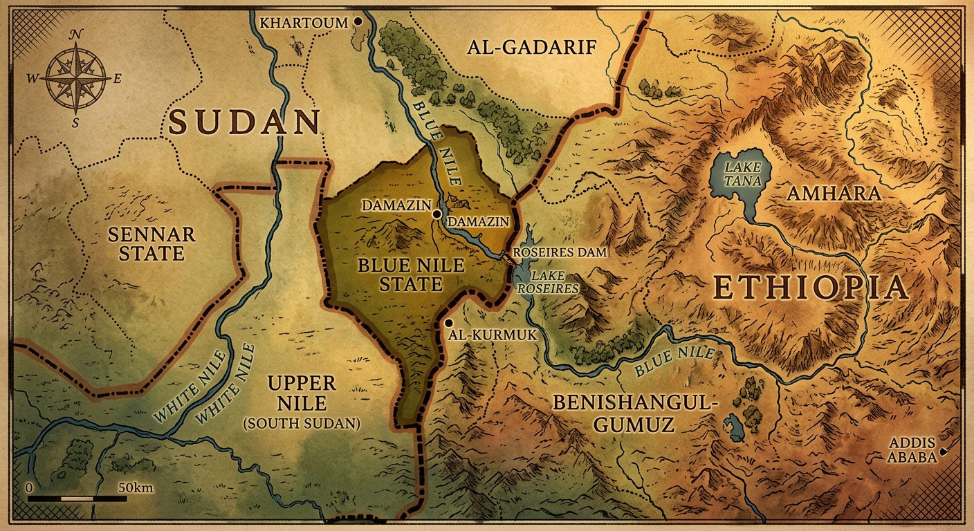 Sudan-Ethiopia border map showing Blue Nile State and Al-Kurmuk