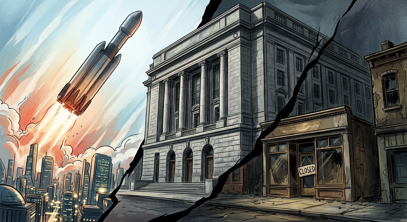 Editorial illustration of the split U.S. IPO market