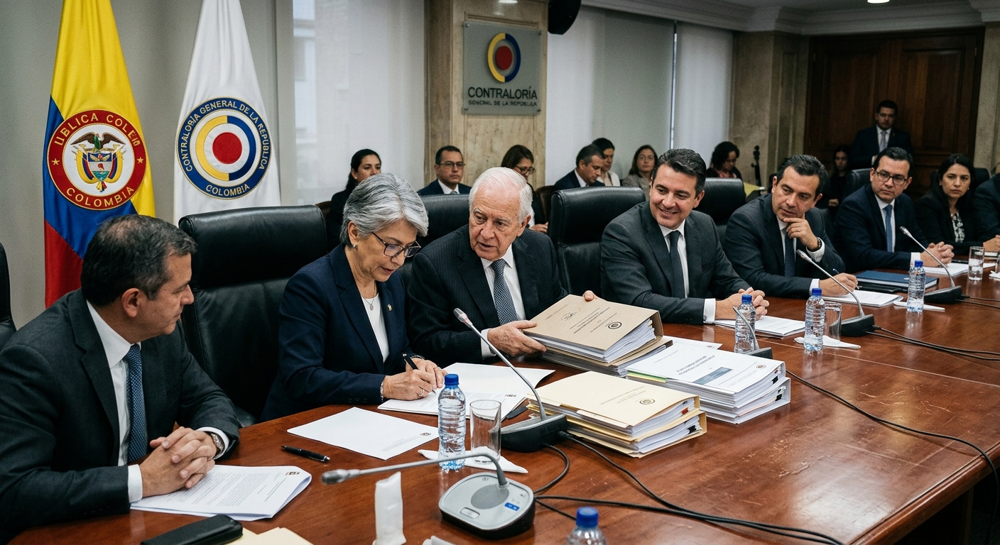 Formal handover meeting at Colombia's Contraloría General headquarters in Bogotá
